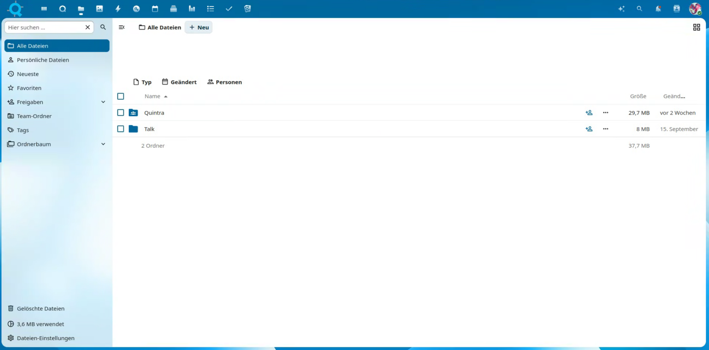Nextcloud Dateimanager – Oberfläche